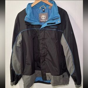 TIMBERLAND Weathergear Rain Jacket Windbreaker Mens Large Blue Full Zip Y2K